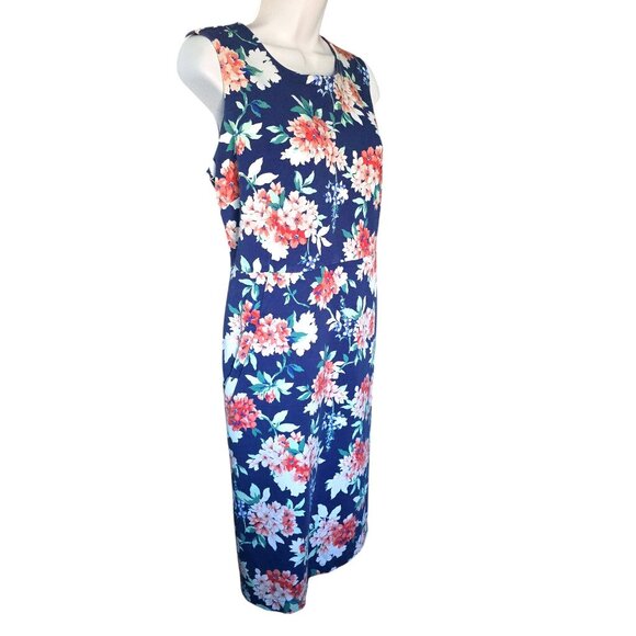 Lands End Women's Sleeveless Ponte Sheath Midi Dress Blue Floral Size 18W - Picture 4 of 16
